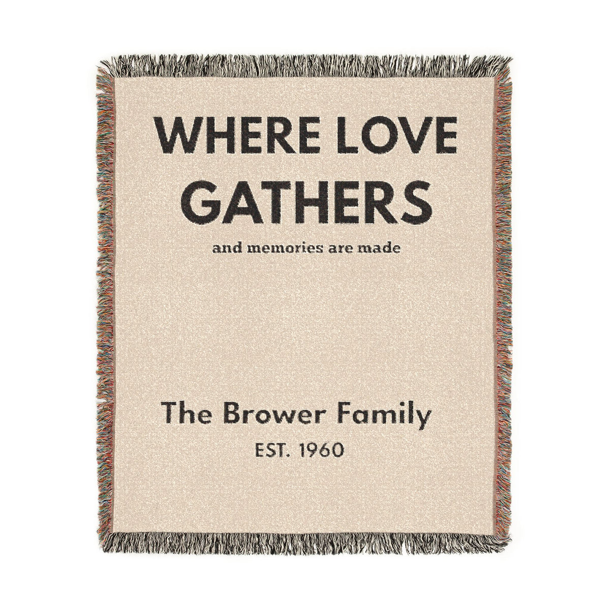 Where Love Gathers Woven Blanket — Personalized Family Throw (Est. Year)