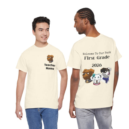 Welcome to Our Pack, Taco-First Grade Teacher Unisex Heavy Cotton Tee